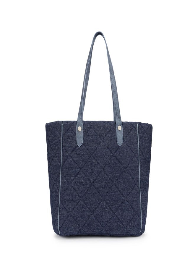 Fastrack Classic Denim Tote Bag | Quilted Design | 14-Inch Laptop Compatible With Padded Sleeve | Sturdy Dual Handles | Zipper Closure & Organizer Pocket | Natural Indigo Denim | 6-Month Warranty - Image 3